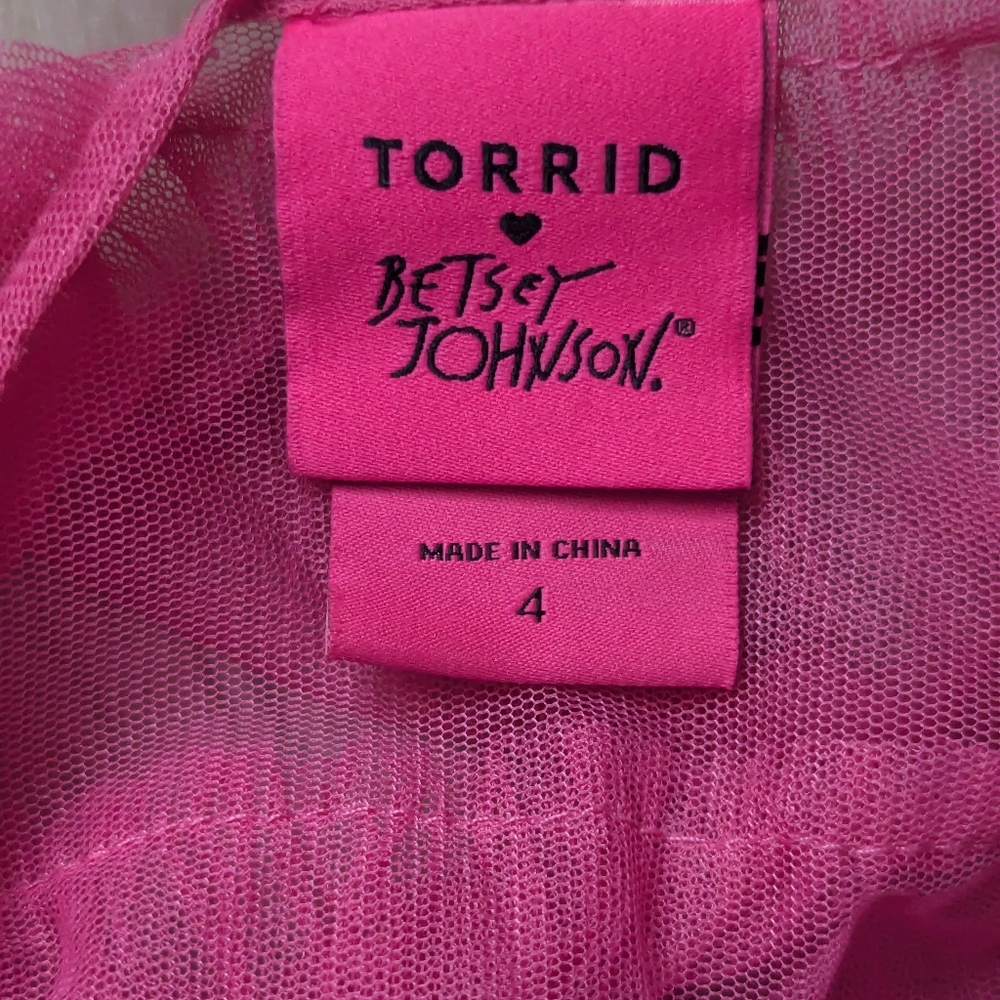 EUC Torrid x Betsey Johnson Pink Mesh Ruffle Tiered Kimono - Picture 8 of 16